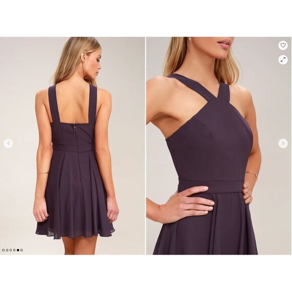 NWT Lulus Forevermore Dusty Purple Halter Sleeveless Skater Dress Small - Picture 2 of 8